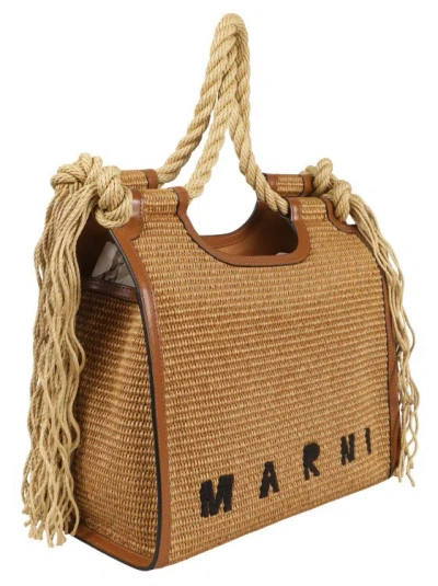 Shop Marni Beige Raffia Bag In Brown