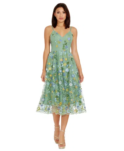 Shop Dress The Population Women's Maren Embroidered Fit & Flare Midi Dress In Sage Multi