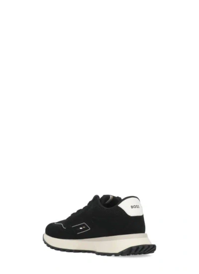 Shop Hugo Boss Black Boss Black Suede Leather And Fabric Sneakers