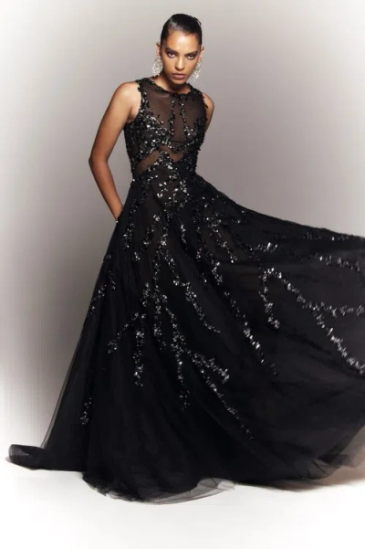 Saiid Kobeisy Tulle Dress With Beading In Black