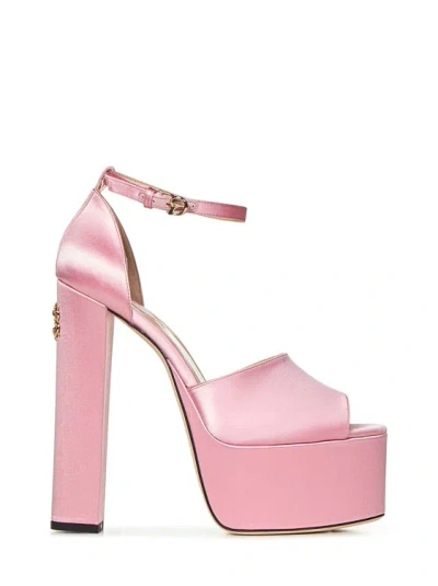 Shop Elie Saab Peep Toe Pale Rose Satin Platform Sandals In Pink