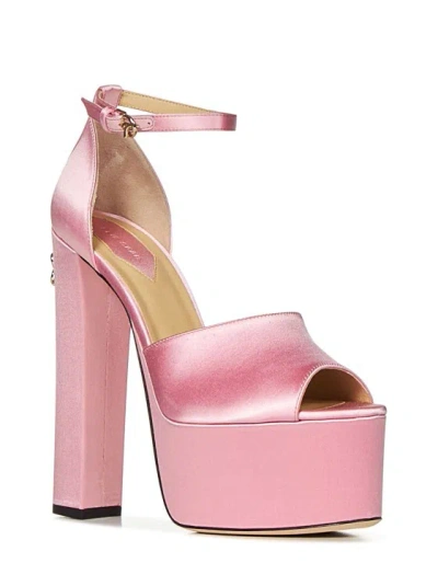 Shop Elie Saab Peep Toe Pale Rose Satin Platform Sandals In Pink