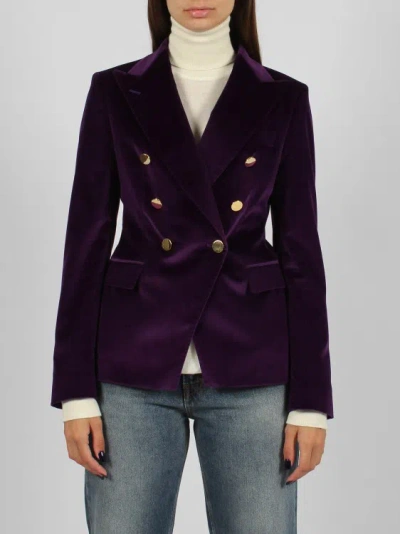 Shop Tagliatore Double-breasted Velvet Blazer In Purple