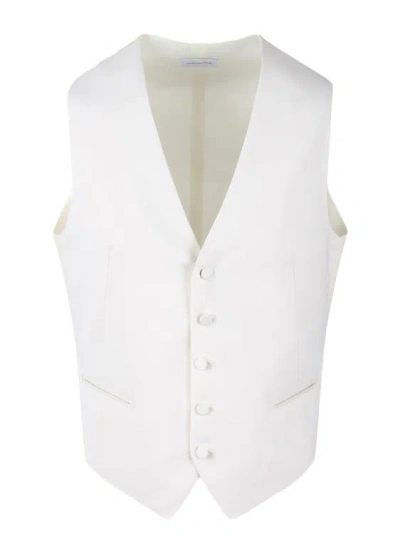 Shop Tagliatore Wool Waistcoat In White