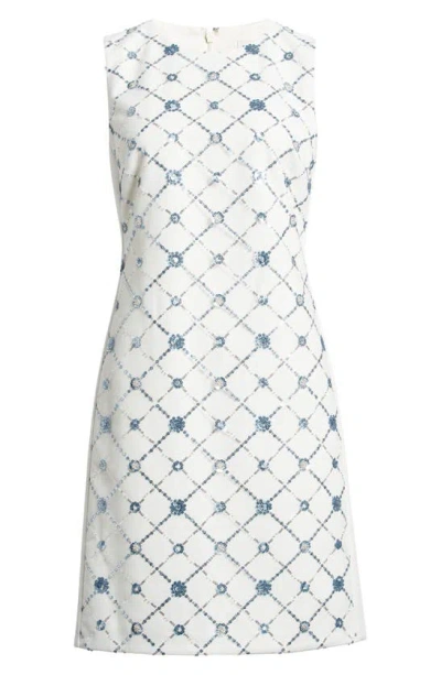Shop Anne Klein Sequin Lattice Shift Dress In Porcelain/ Cape Blue