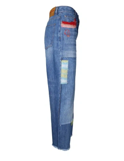Shop Marni Jeans In Organic Denim With Applied Patches In Blue