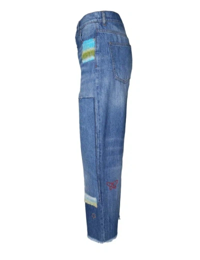 Shop Marni Jeans In Organic Denim With Applied Patches In Blue