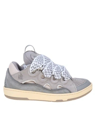 Shop Lanvin Curb Sneakers In Suede And Gray Fabric In Grey