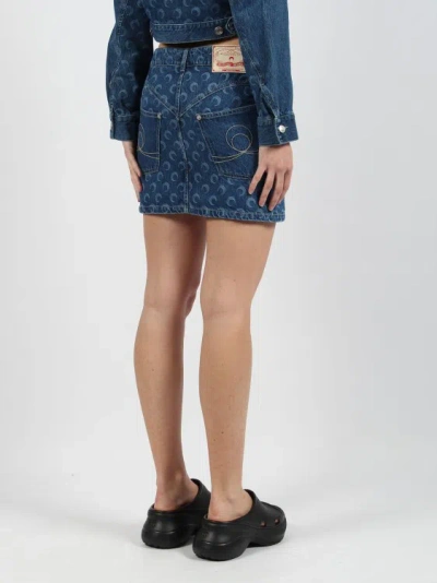 Shop Marine Serre Deadstock Denim Mini Skirt In Blue