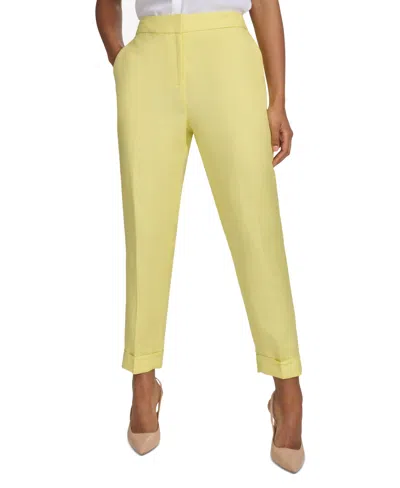 Shop Calvin Klein Women's Linen-blend Cuffed Ankle Pants In Pear