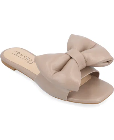Shop Journee Collection Women's Fayre Wide Width Oversized Bow Slip On Flat Sandals In Mocha