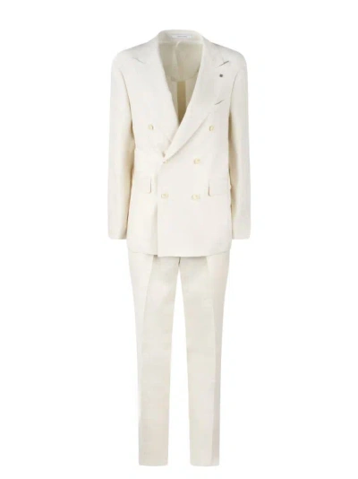 Shop Tagliatore Linen Double-breasted Tailored Suit In White