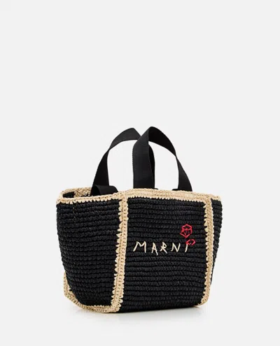Shop Marni Small Raffia Shopping Bag In Black