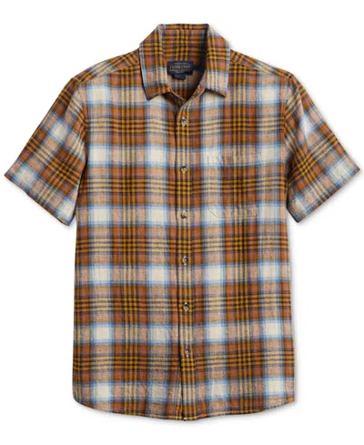 Shop Pendleton Men's Dawson Plaid Short Sleeve Button-front Shirt In Adobe,tan,blue Plaid
