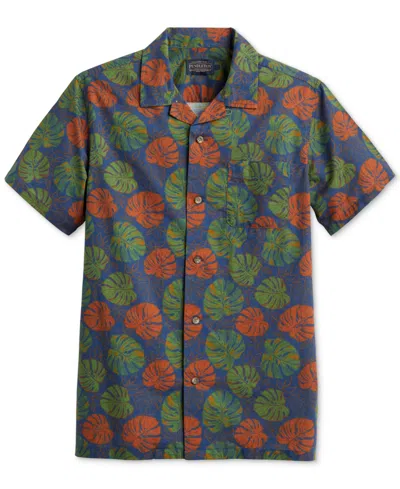 Shop Pendleton Men's Aloha Island Print Short Sleeve Button-front Shirt In Monstera Blue