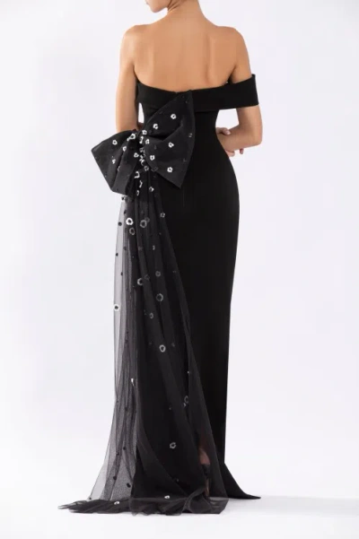 Saiid Kobeisy Crepe Off-shoulder Dress With A Tulle Bow And Tail On The Back In Black