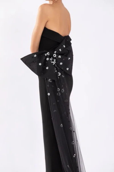Saiid Kobeisy Crepe Off-shoulder Dress With A Tulle Bow And Tail On The Back In Black