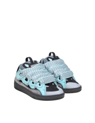 Shop Lanvin Curb Sneakers In Suede And Fabric Color Light Blue/anthracite