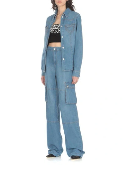 Shop Moschino Cargo Pants In Blue