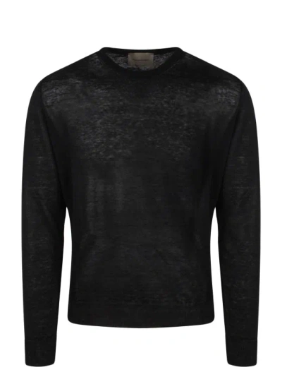 Shop Moreno Martinelli Linen Crewneck Sweater In Black