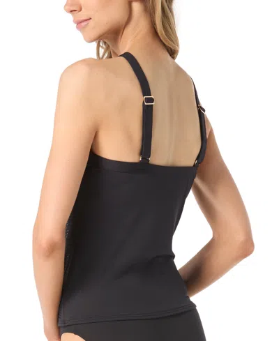 Shop Michael Kors Michael  Women's Studded High-neck Tankini Top In Black