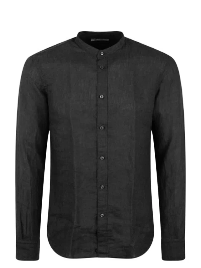 Shop Brian Dales Mandarin Collar Linen Shirt In Black