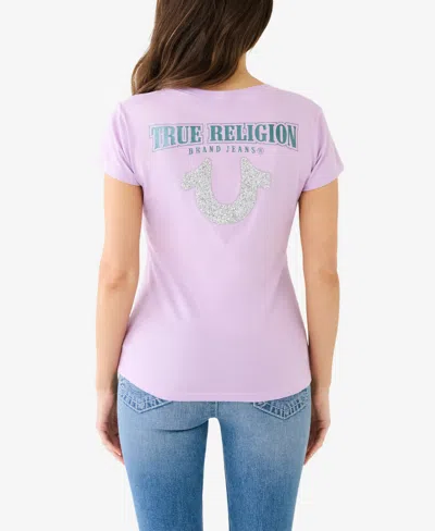 Shop True Religion Women's Short Sleeve Crushed Crystal Tr V-neck Tee In Purple