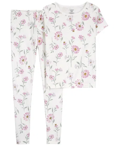 Shop Carter's Big Girls 2 Piece Floral 100% Snug Fit Cotton Pajamas In Multi