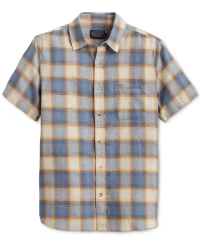 Shop Pendleton Men's Dawson Plaid Short Sleeve Button-front Shirt In Tan,indigo Plaid