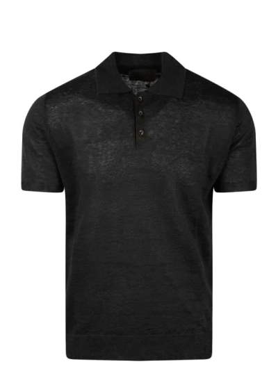 Shop Moreno Martinelli Linen Knit Polo Shirt In Black