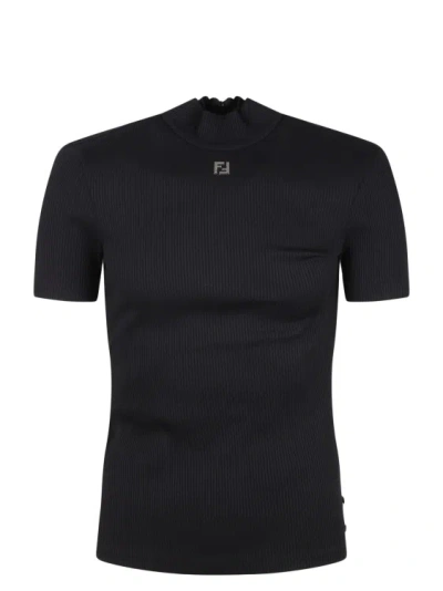 Shop Fendi Short-sleeved Turtleneck Jumper In Black