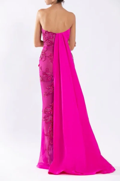 Saiid Kobeisy Strapless Beaded Gown With Taffeta Draping In Pink