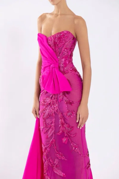 Saiid Kobeisy Strapless Beaded Gown With Taffeta Draping In Pink