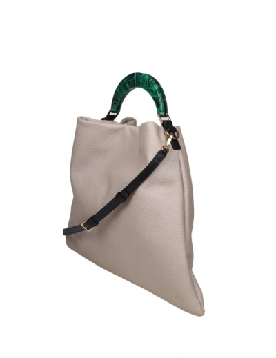 Shop Marni Hobo Bag In Calfskin With Resin Handle In Grey