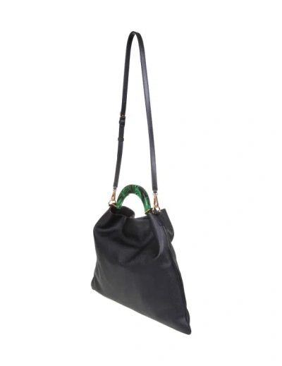 Shop Marni Hobo Bag In Calfskin With Resin Handle In Black