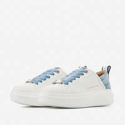Shop Alexander Smith White Ecowembley Sneakers With Light Blue Crocodile Print Spur And Light Blue Laces