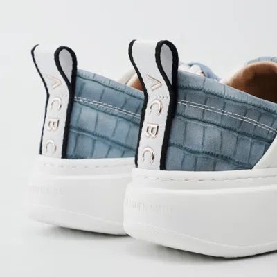 Shop Alexander Smith White Ecowembley Sneakers With Light Blue Crocodile Print Spur And Light Blue Laces