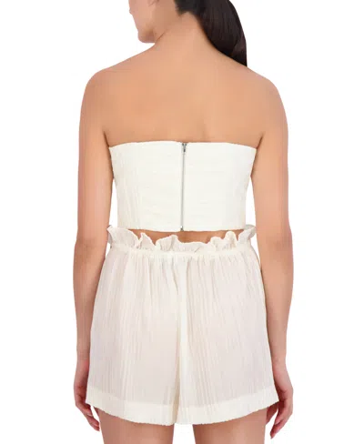 Shop Bcbg New York Women's Plisse Strapless Smocked Back Crop Top In Blanc