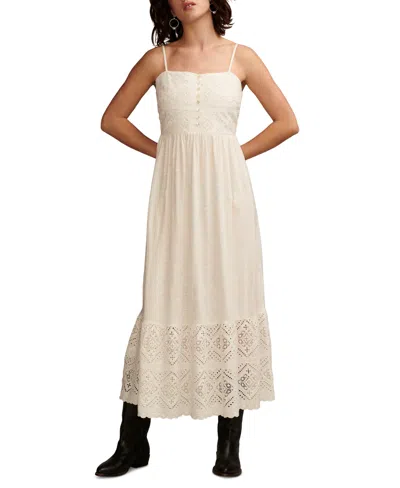 Shop Lucky Brand Women's Cotton Cutwork Sleeveless Maxi Dress In Whisper White
