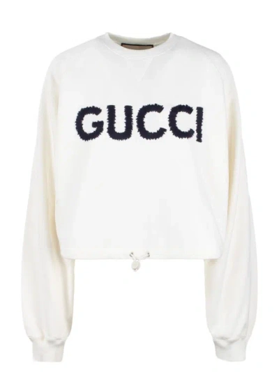 Shop Gucci Cotton Jersey Drawstring Sweatshirt In White