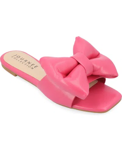 Shop Journee Collection Women's Fayre Wide Width Oversized Bow Slip On Flat Sandals In Pink