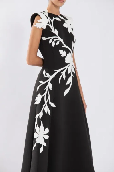 Shop Saiid Kobeisy Neoprene Dress With Floral  Embroidery In Black