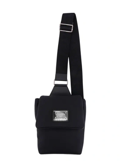 Shop Dolce & Gabbana Nylon Belt Bag With Frontal Logo Patch In Black