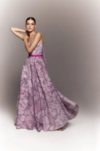 Saiid Kobeisy Linen Dress With Striped Print In Purple