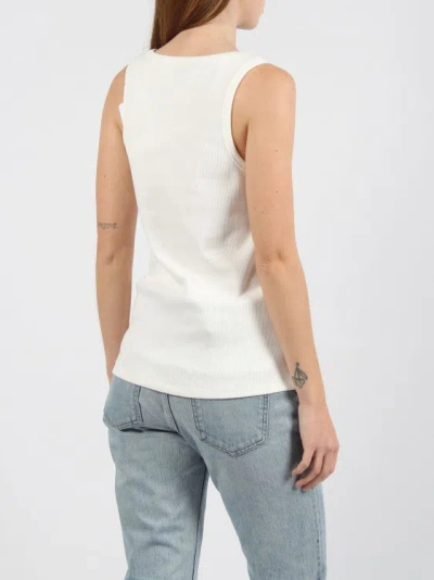 Shop Moncler Embroidered Logo Ribbed Tank Top In White