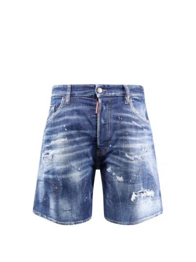 Shop Dsquared2 Denim Bermuda Shorts With Ripped Effect In Blue