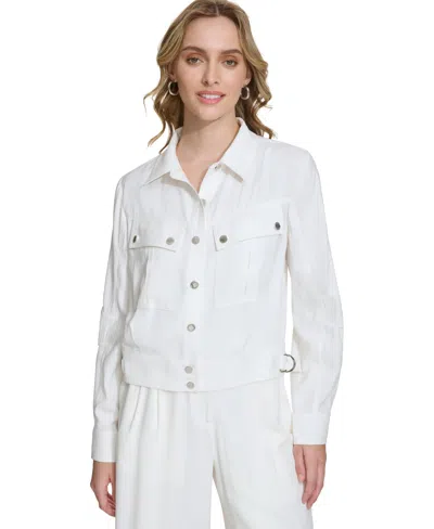 Shop Calvin Klein Women's Long-sleeve Button-front Jacket In Soft White