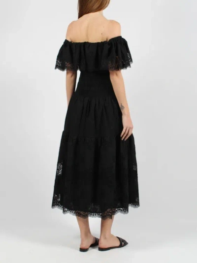 Shop Self-portrait Cotton Midi Dress In Black