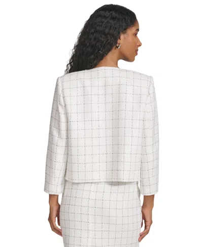 Shop Calvin Klein Women's Windowpane-print 3/4-sleeve Jacket In Crm Blk