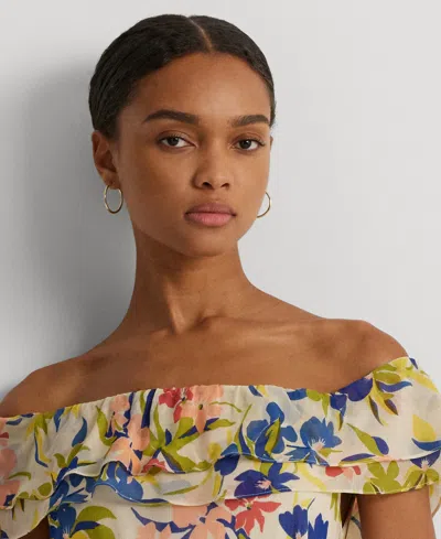 Shop Lauren Ralph Lauren Women's Ruffled Floral Off-the-shoulder Gown In Cream